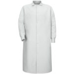 Gripper-Front Spun Polyester Pocketless Butcher Coat with Knit Cuffs